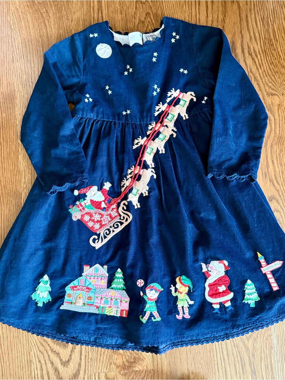 Navy Santa Sleigh Appliqué Christmas Dress